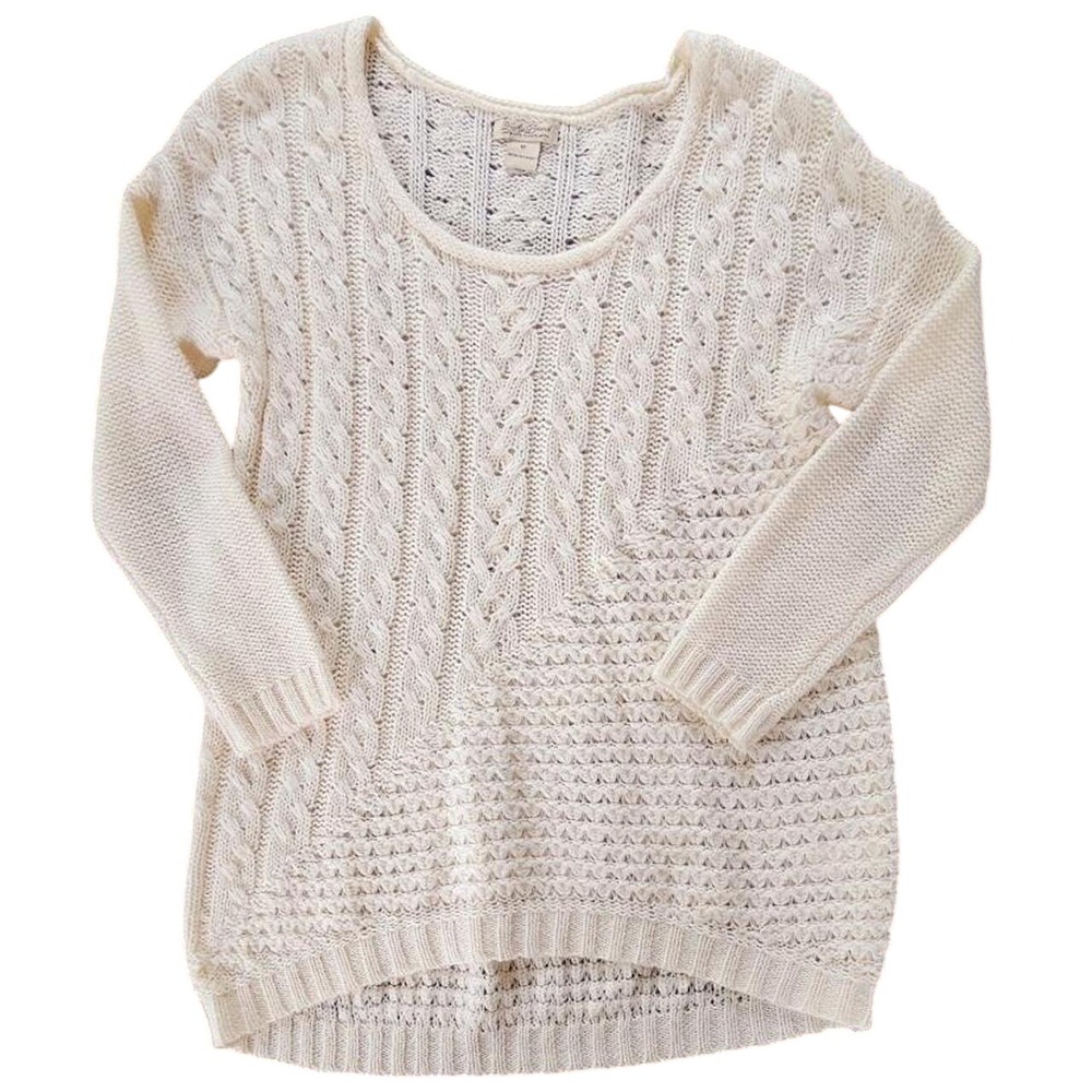 Lucky Brand Cream Cable Knit Wool Asymmetric Pullover Womens Sweater Size XL